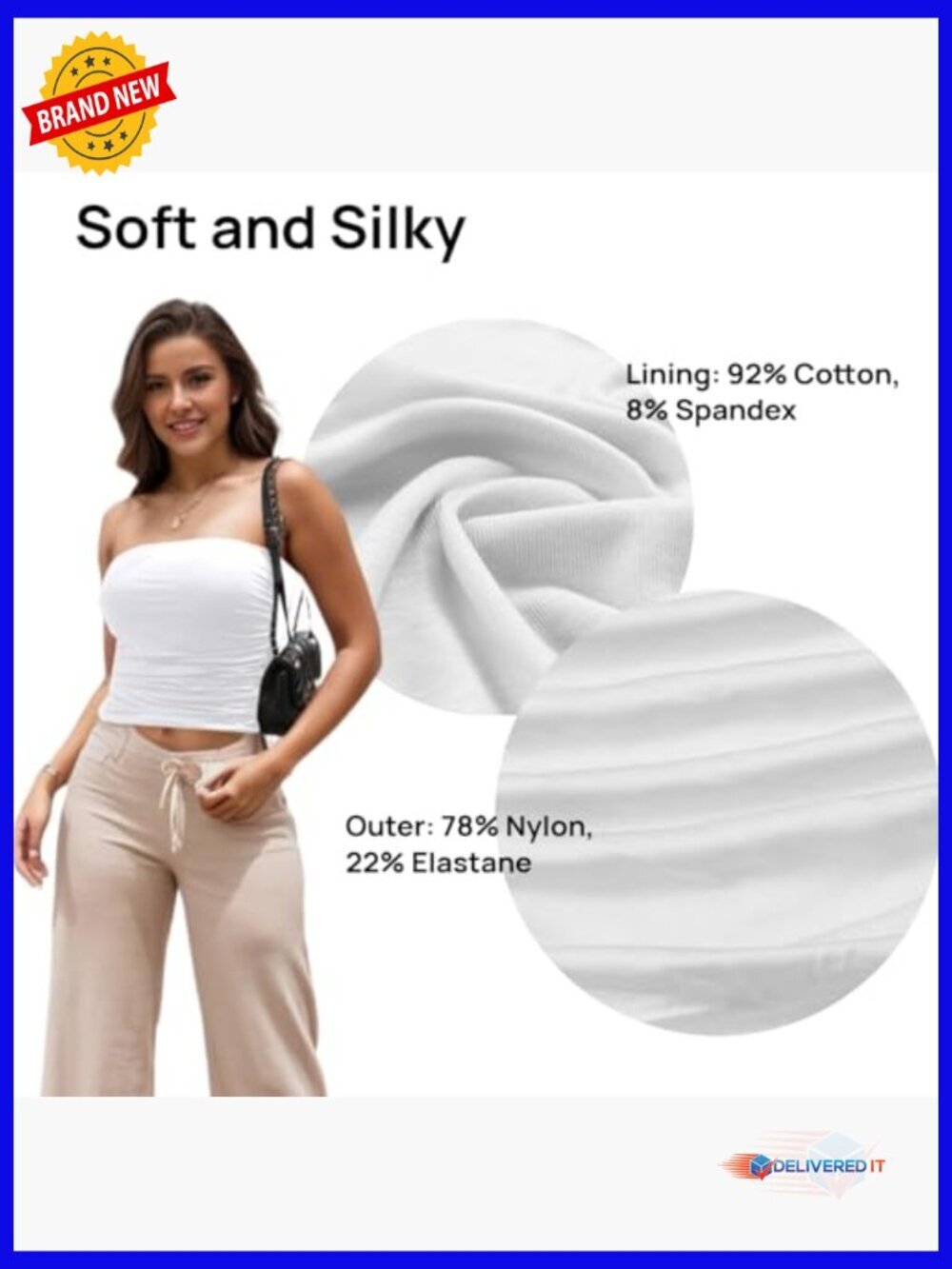 Strapless Tube Top Ruched Crop Cami Stretchy Soft Cooling Bandeau Non Padded - Picture 2 of 6